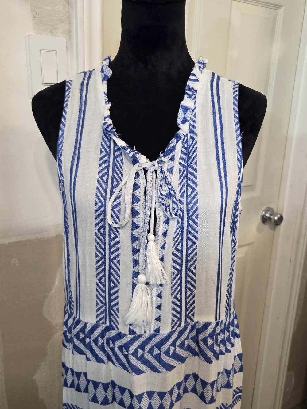 Goa Beachwear Japna Dress Maxi Striped White Blue Sleeveless V-Neck Beach Summer - Picture 7 of 14